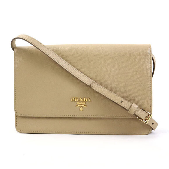 Prada Shoulder Bag Wallet Leather Beige - Picture 1 of 4